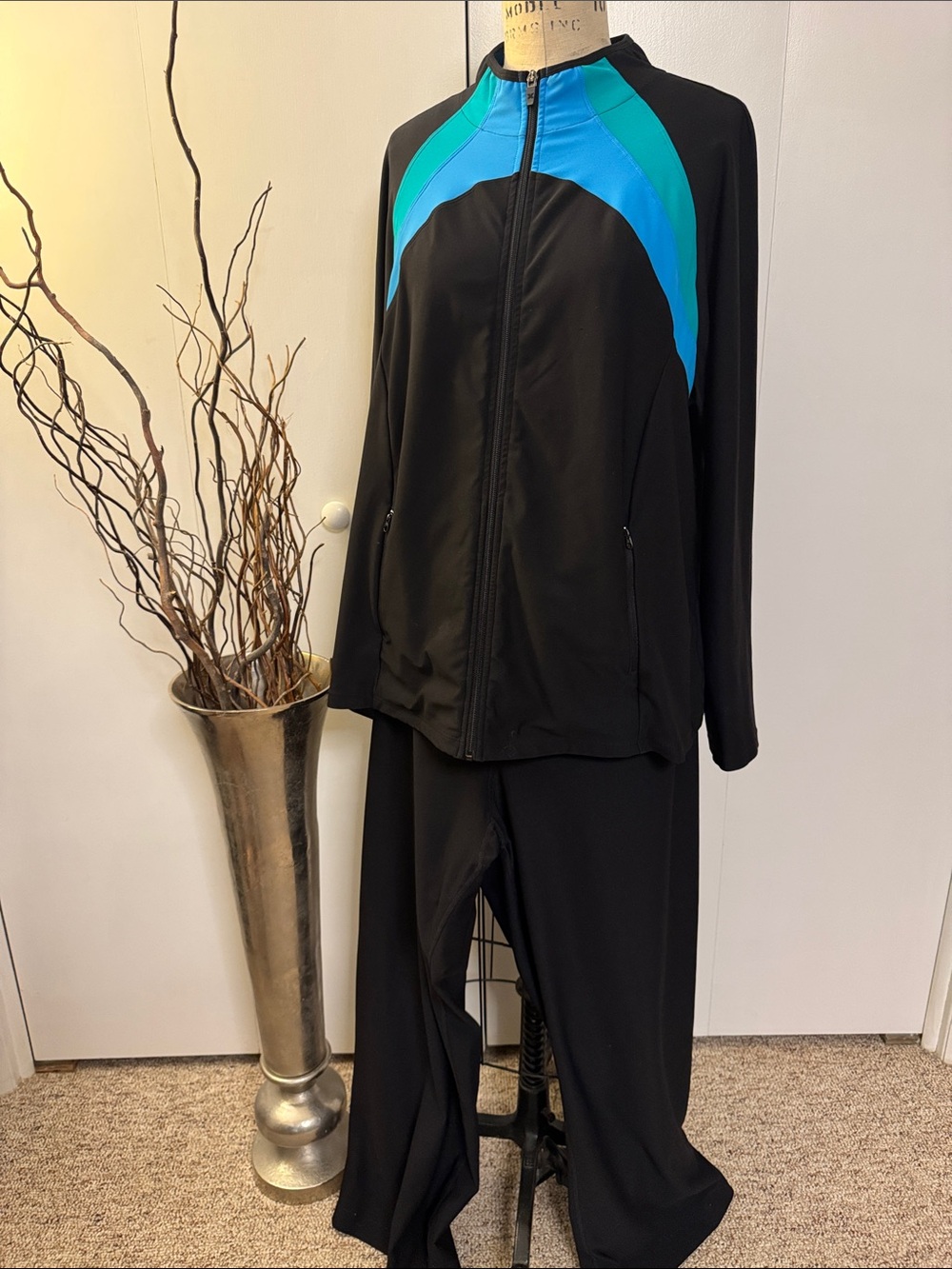 Xersion Black Utility Jacket with Teal and Aqua Panels